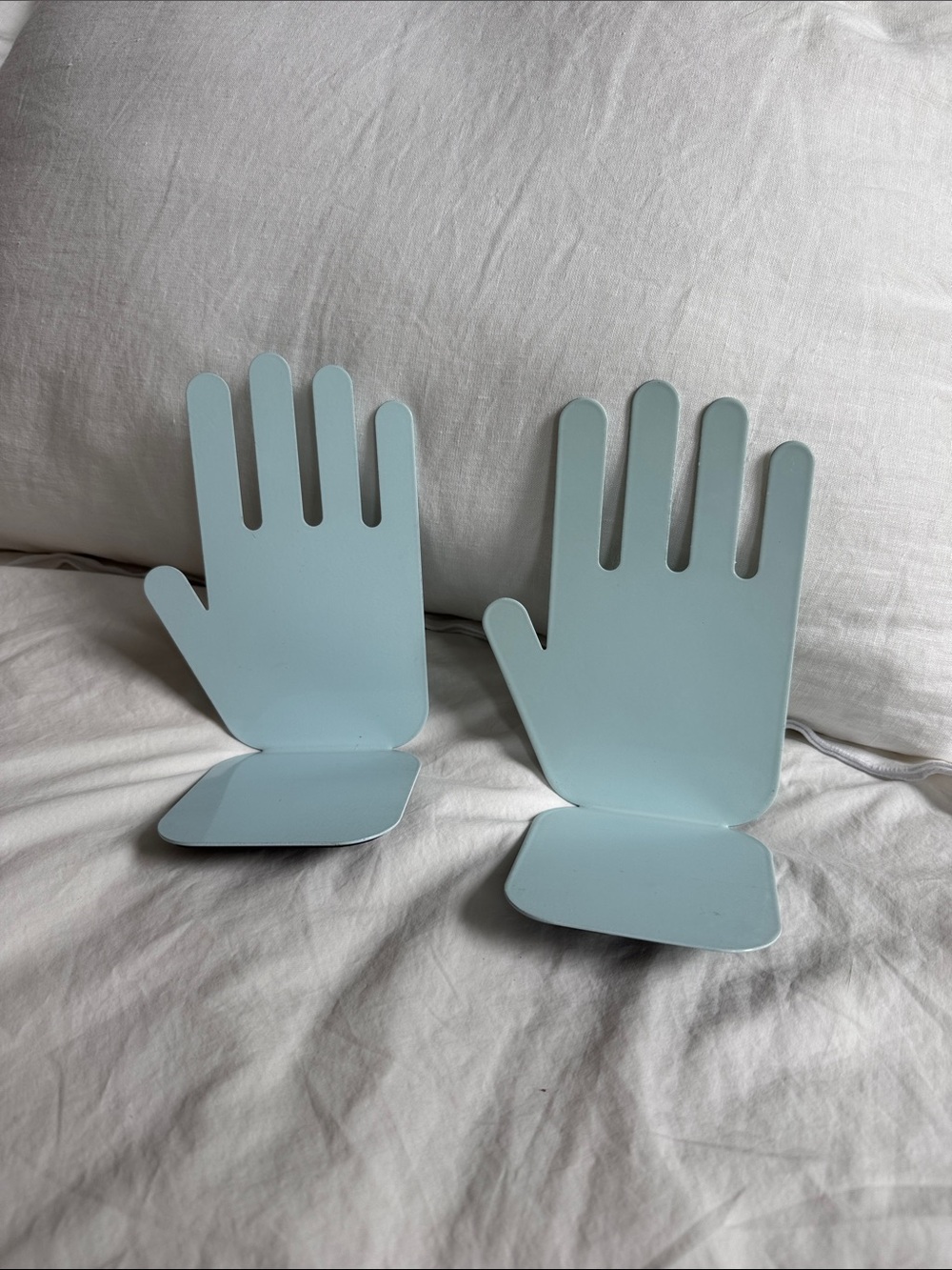 Vintage Jonathan Adler Pop Art Hands Bookends in Light Blue